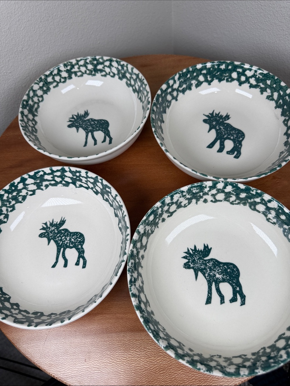 FOLK CRAFT MOOSE COUNTRY TIENSHAN GREEN SPONGEWARE 6.5” Cereal Bowl Farmhouse